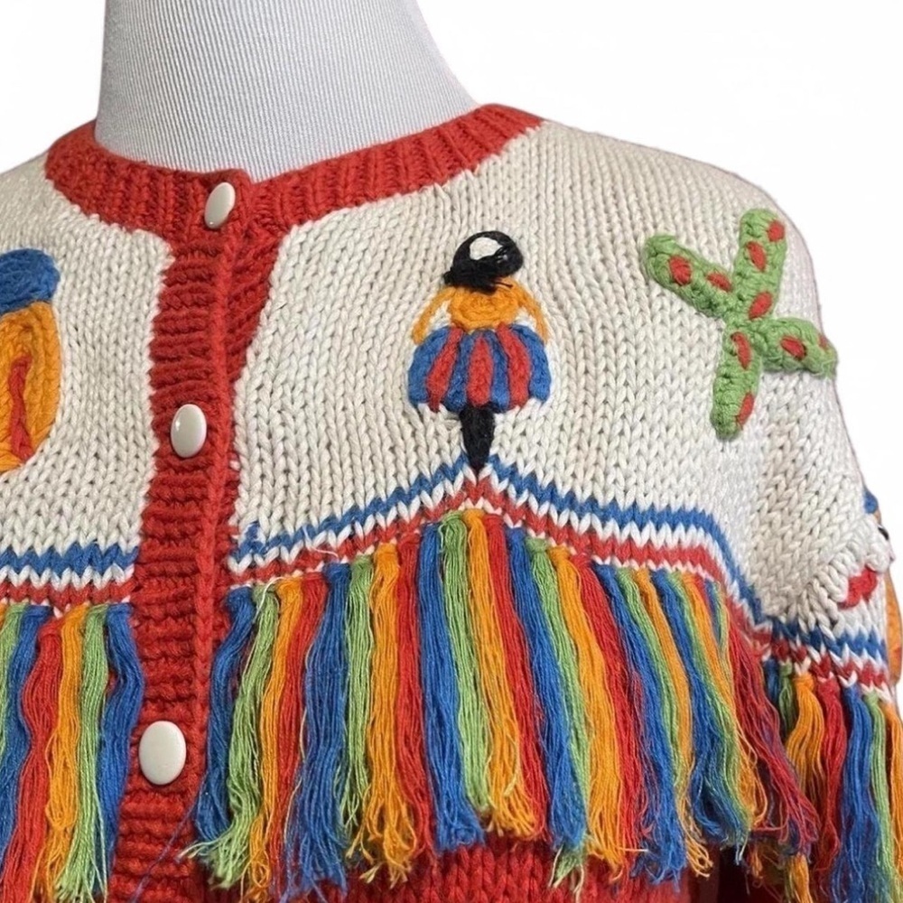 Vintage‎ 90s Cactus Cardigan Sweater Women's Petite Small IB Diffusion Rainbow - Picture 3 of 9